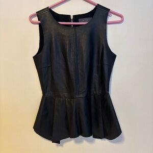 PJK Patterson J. Kincaid Erin Pleated Peplum Sleeveless Leather Blouse Top XS